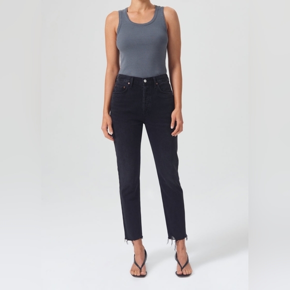AGOLDE Riley Jeans High Rise Straight Raw Hem Parish Black 25  Aritzia - Picture 3 of 14